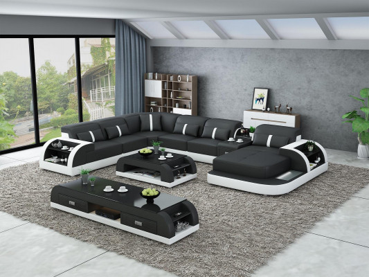 U-shaped living landscape corner sofa coffee table sideboard design living landscape 3-piece set.