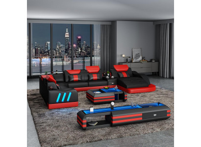 Corner sofa U-shape sideboard coffee table couch design gray upholstery leather modern 3-piece set.