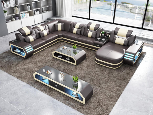 Corner sofa upholstered U-shaped corner sofa sideboard coffee table leather sofa living landscape new
