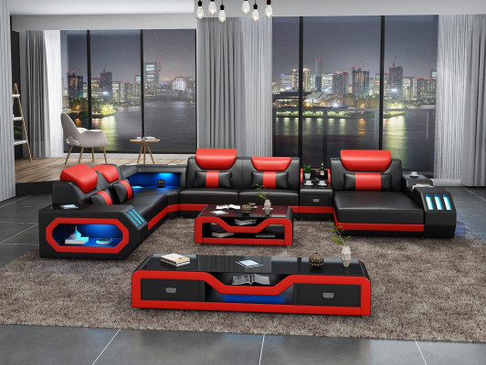 Living landscape couch upholstery suite sofa 3-piece set coffee table sideboard leather