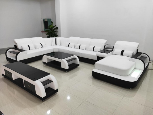 Living area couch upholstered sofa suite 3-piece set coffee table sideboard leather