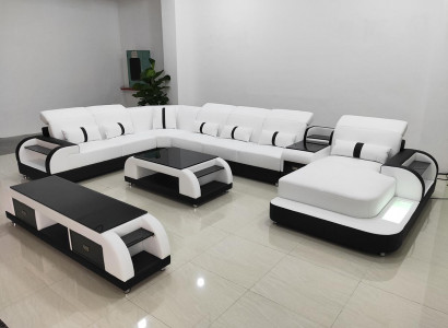 Living area couch upholstered sofa suite 3-piece set coffee table sideboard leather