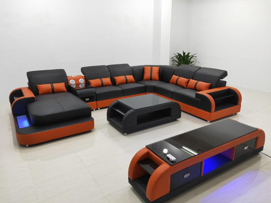 Living area couch upholstered sofa suite 3-piece set coffee table sideboard leather
