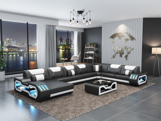 Living area U-shape corner sofa coffee table sideboard design living area big new