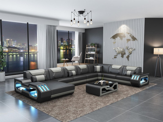 Living area U-shape corner sofa coffee table sideboard design living area big new