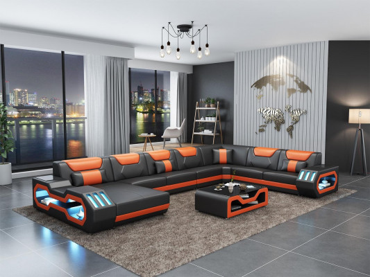Living area U-shape corner sofa coffee table sideboard design living area big new