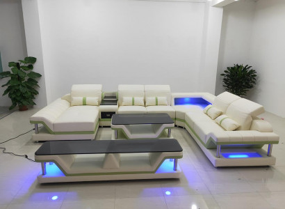Modern design living room corner sofa couch upholstered RTV coffee table leather