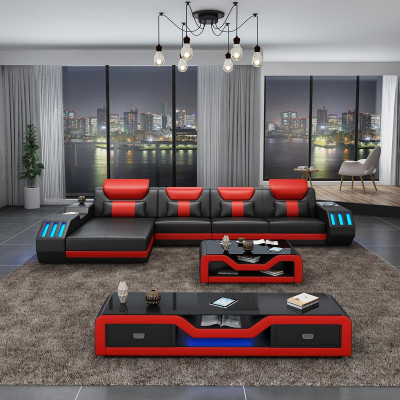 Sectional sofa in L shape + coffee table + sideboard design sectional sofa
