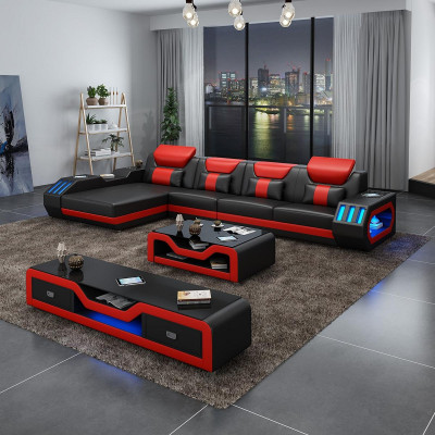 Sectional sofa in L shape + coffee table + sideboard design sectional sofa