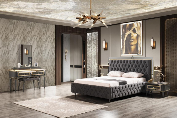 Luxury Chesterfield Bed with Stainless Steel Frame Noble Beds Black Textile