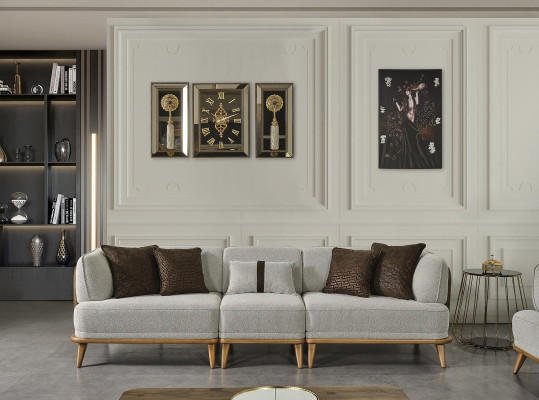 Sofa 4 Seater Gray Elegant Modern Luxury Design Wood Furniture Upholstery Fabric New