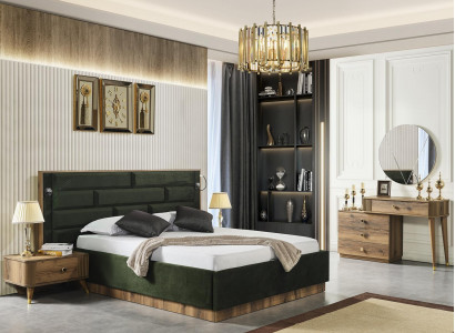 Luxurious bed 2 nightstands dressing table 4-piece bedroom set