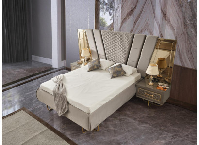 Luxury bed hotel beds with 2x nightstands gold shiny furniture bedroom