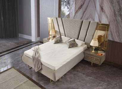 Luxury bed hotel beds with 2x nightstands gold shiny furniture bedroom