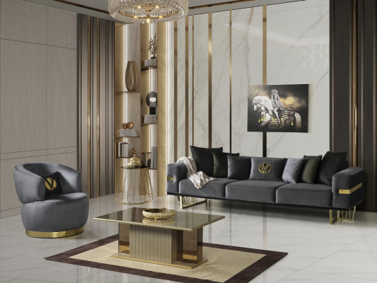 Modern living room set gray sofa 4 seats armchair modern coffee table new