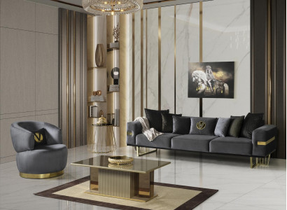 Modern living room set gray sofa 4 seats armchair modern coffee table new