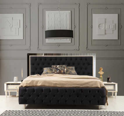 Bedroom Bed 2x Nightstands Luxury Bed Set Complete Design Furniture 3-piece.