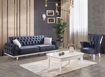Living room furniture couches sofa Chesterfield armchair coffee table 3-piece fabric