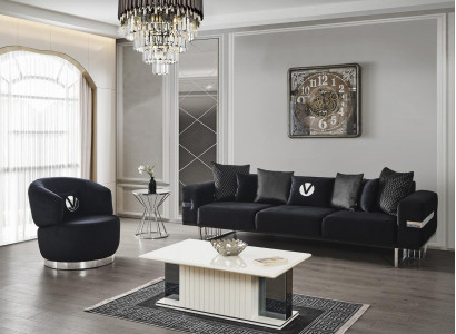 Modern living room set black sofa black armchair coffee table new