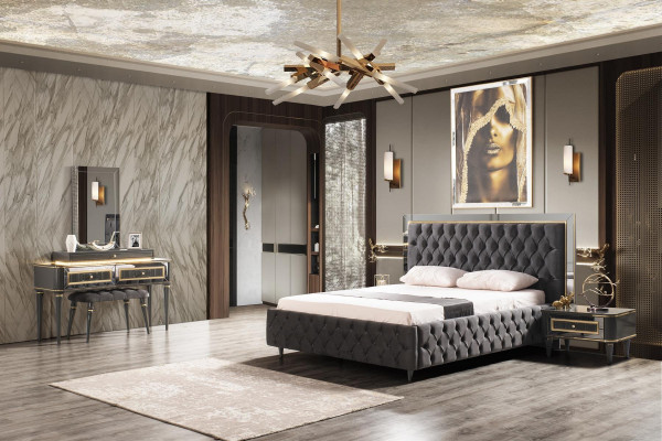 Chesterfield Bedroom Set Bed Modern Beds 2x Nightstands Dressing Table