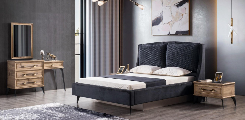 Bedroom set 4-piece modern luxury bed 2 bedside tables dresser included
