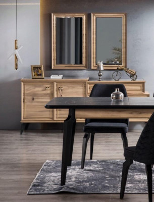 Dining table with 4 chairs and sideboard, 6-piece dining set group set, dining room furniture new