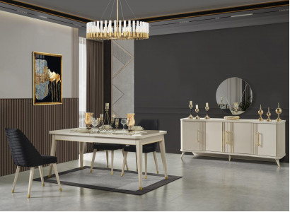 Dining room dining set dining table 6x armchairs sideboard mirror table 9-piece set
