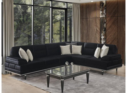 Black corner sofa design textile couches upholstery furniture living room couch