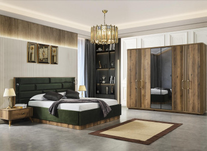 Modern design luxury bed 2 nightstands wardrobe including 4-piece set