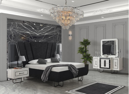 Bedroom Bed 2x Nightstands + Dresser Set Complete Design Furniture 4-piece