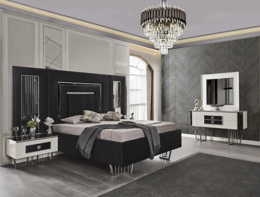 Bedroom furniture luxury bed textile with bedside tables dresser mirror 5-piece set