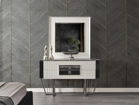 Bedroom furniture luxury bed textile with bedside tables dresser mirror 5-piece set