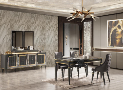 Luxury dining room set table with 4 chairs dresser sideboard 6-piece set