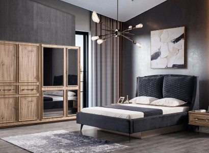4-piece bedroom set modern bed 2 nightstands wardrobe included