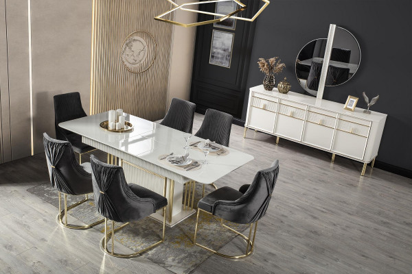 Dining Table Modern Table Wood Dining Room Set 6x Chair Set Chairs 7-piece Set