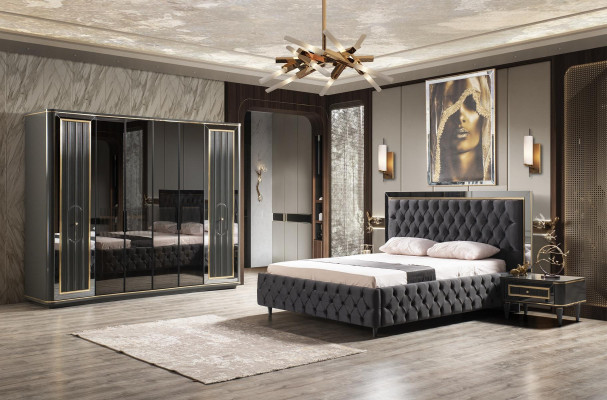 Bedroom bed design modern luxury beds 2x bedside tables wardrobe 4-piece set