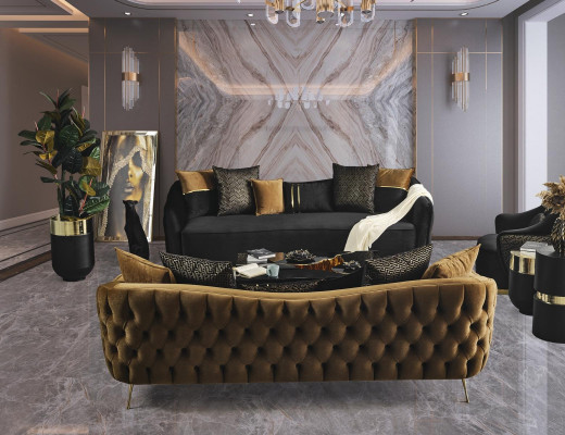 Chesterfield Set Couch Living Room Furniture Coffee Table 4-piece Set Velvet Fabric