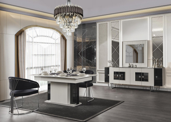 Luxury dining room set dining table with 6 chairs sideboard mirror 8-piece