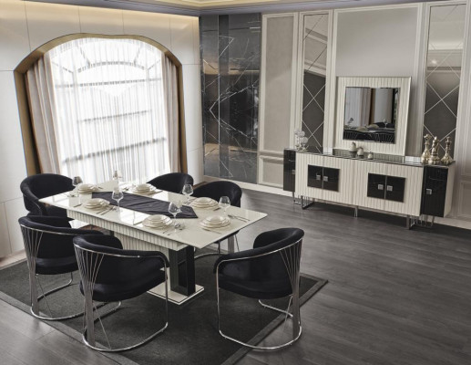 Luxury dining room set dining table with 6 chairs sideboard mirror 8-piece