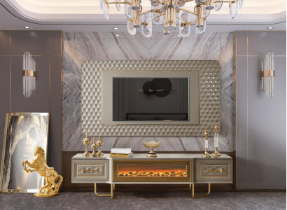 Luxury living room wall with fireplace, TV stand, TV board, wall units, sideboard
