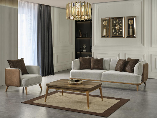 Three-seater couch luxury furniture sofa couches wooden coffee table 2-piece set furniture