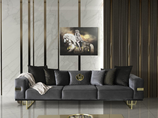 Sofa 4-seat Grey Sofas Style Luxury Living Room Modern Design Fabric Upholstery