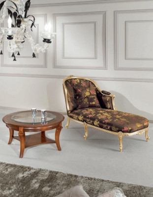 Classic chaise longue + coffee table gold flowers lounge Italian furniture table