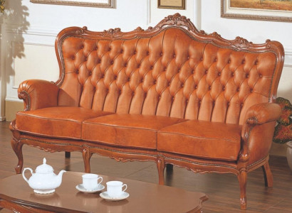Luxury 3-seater sofa made of brown leather Art Deco style furniture leather