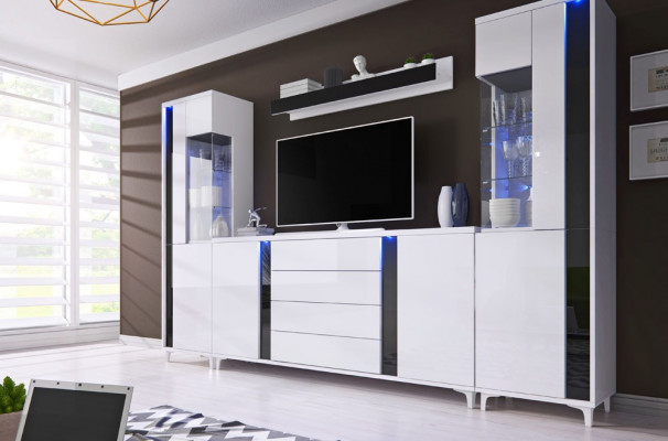 High-gloss living wall, wall unit, living room cabinet, display cabinet, sideboard, living walls