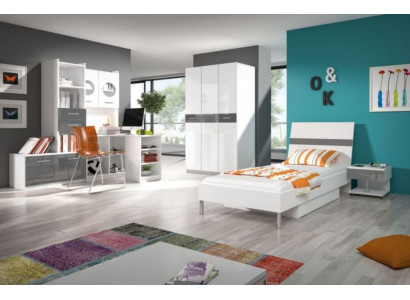 Gray Children's Room Complete Single Bed Wardrobe Dresser 5-Piece Youth Room