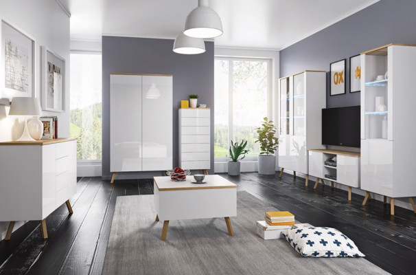 High-gloss living room wall unit, display cabinet, living room decor, cabinet, vitrine, sideboard