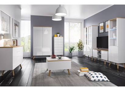 High-gloss living room wall unit, display cabinet, living room decor, cabinet, vitrine, sideboard