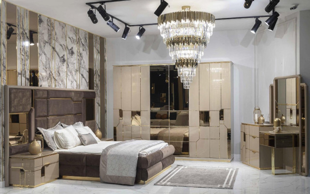 Luxury bedroom bed nightstand wardrobe dresser set 5-piece