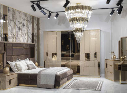 Luxury bedroom bed nightstand wardrobe dresser set 5-piece
